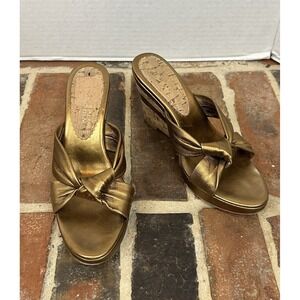 Antonio Melani Wedge Heel Sandals Leather Copper Gold Slip On Shoes Women's 6